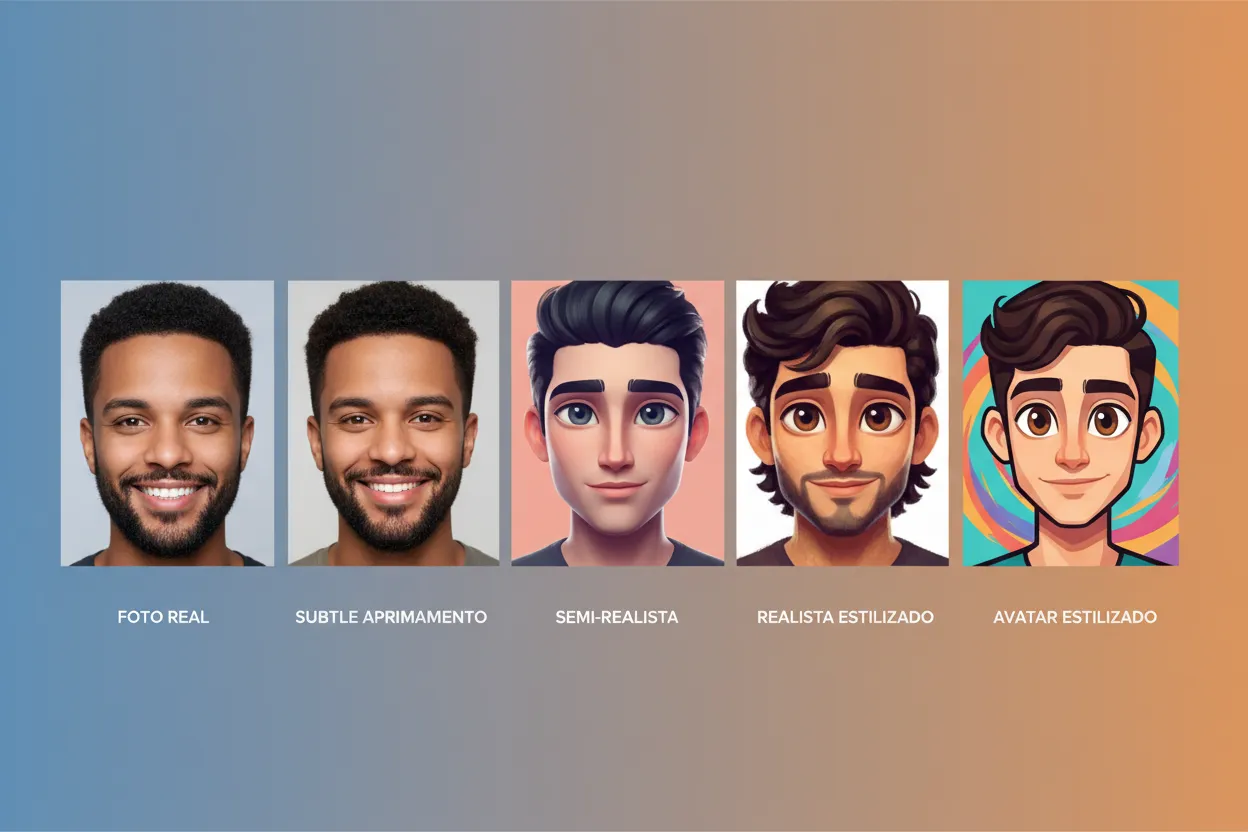 Espectro visual mostrando gradação de foto real até avatar estilizado