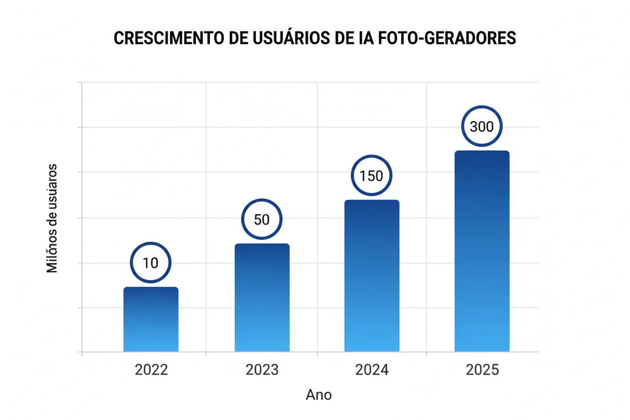 Gráfico mostrando crescimento de usuários de geradores de foto IA nos últimos anos