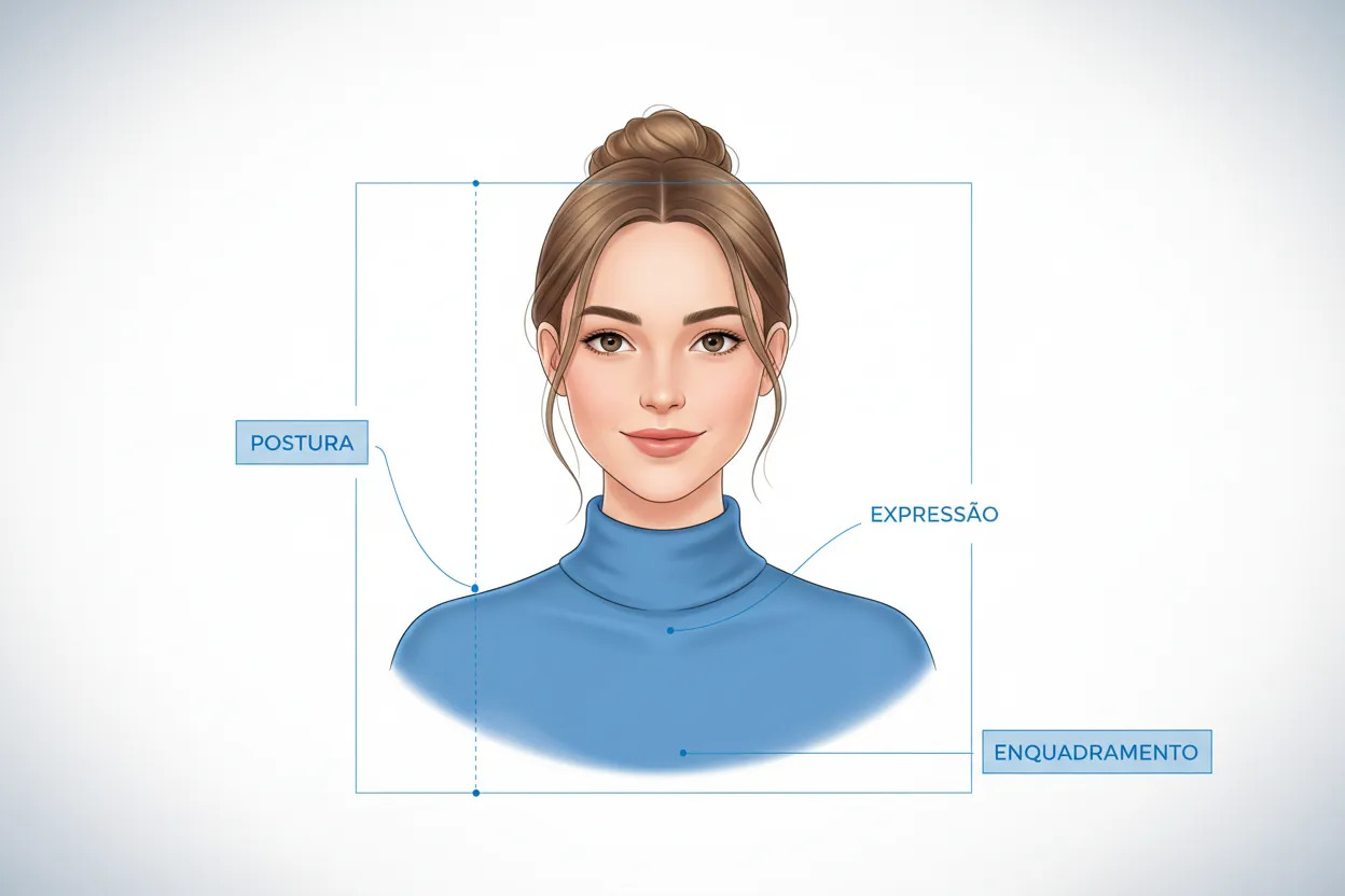 Esquema destacando postura, enquadramento e expressão em um retrato