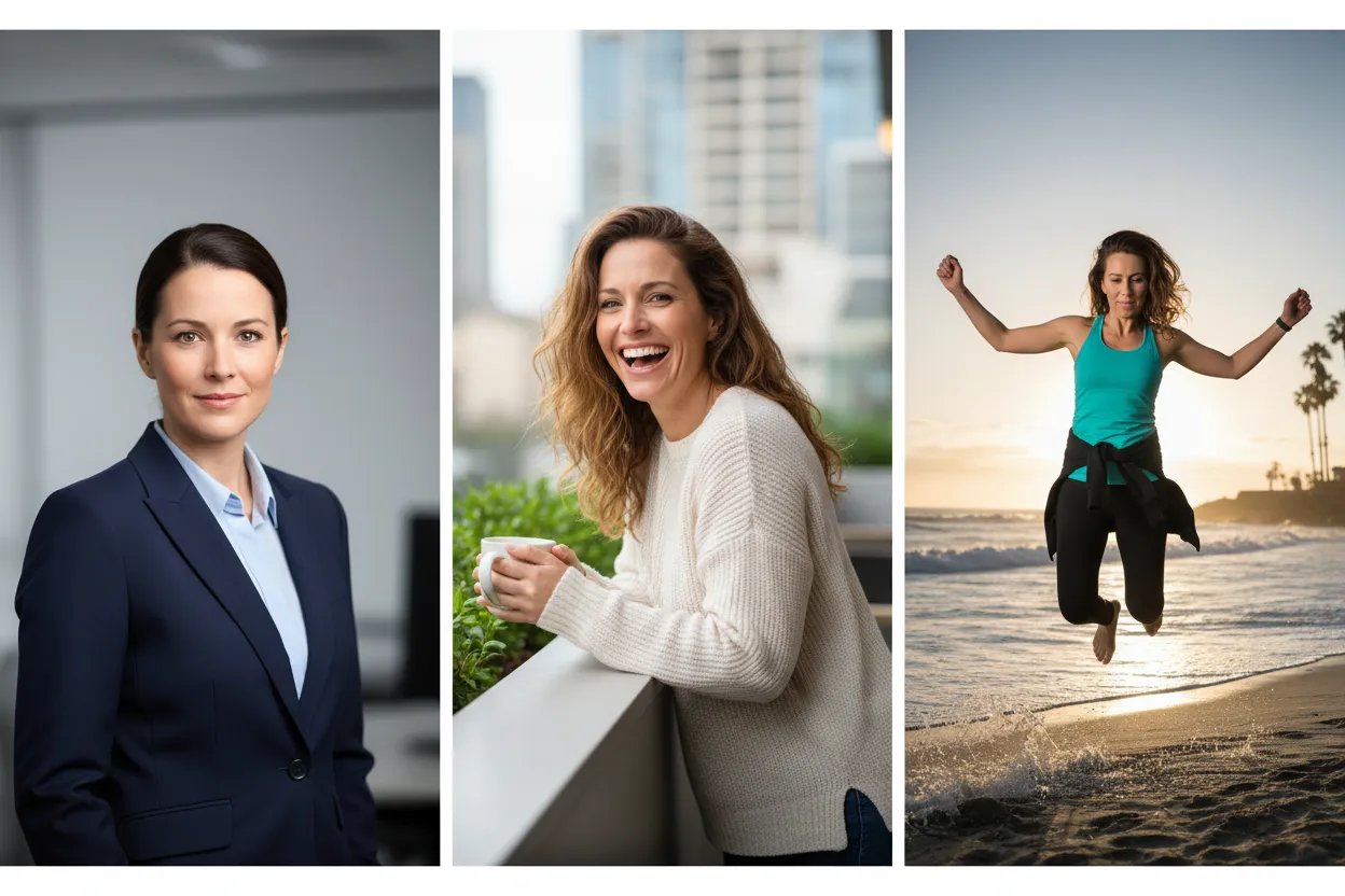 Três retratos com poses diferentes para LinkedIn, redes sociais e anúncios