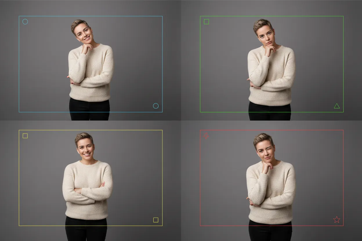 Painel com variações de poses de uma mesma pessoa para teste A/B