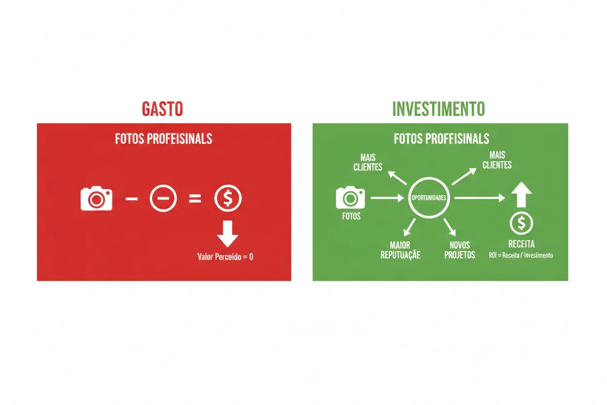 Infográfico mostrando mentalidade de gasto versus investimento em foto profissional