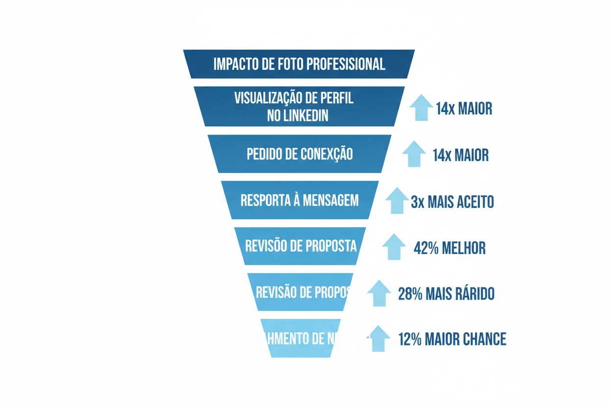 Gráfico mostrando pontos de impacto de foto profissional no funil de vendas e negócios